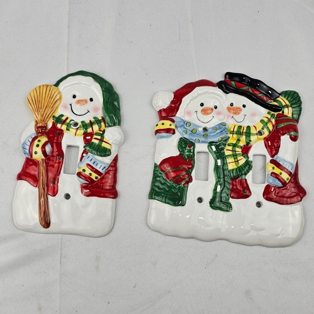 1999 FIGI Ceramic‎ Snowman Light Switch Covers Holiday Decor, Single and Double